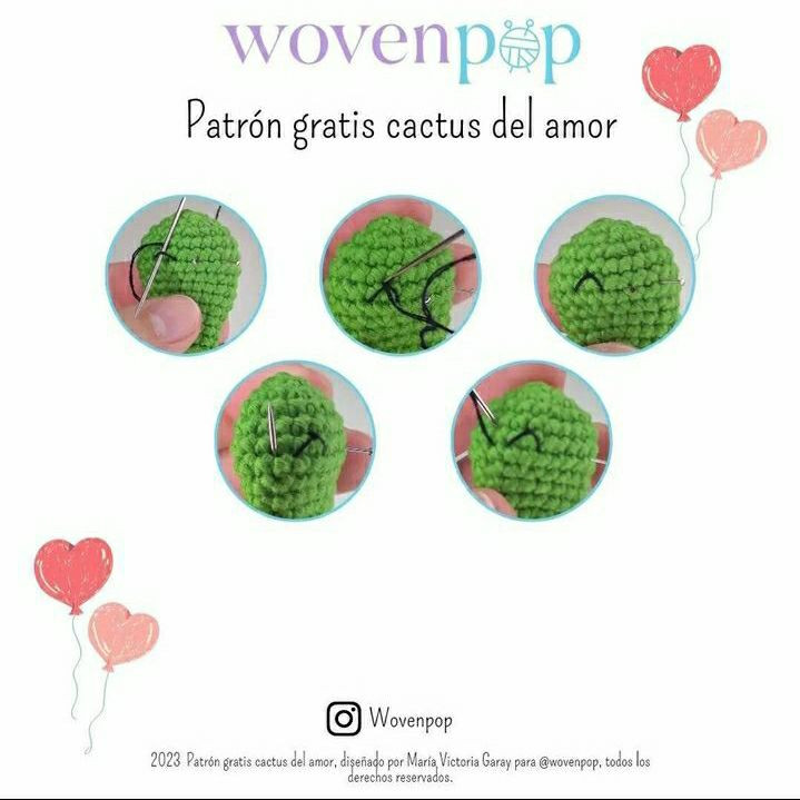 Llavero de cactus del amor tejido a mano, patrón gratuito