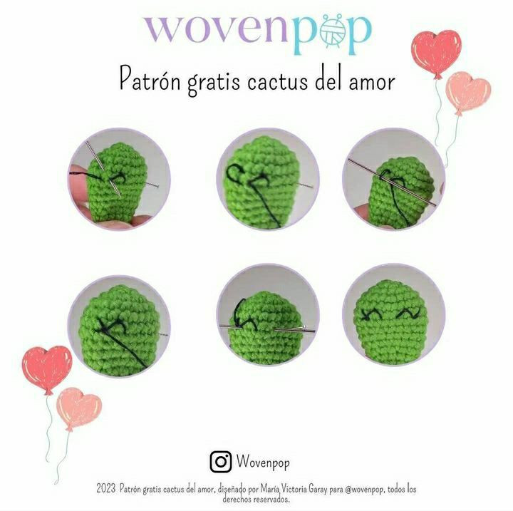 Llavero de cactus del amor tejido a mano, patrón gratuito