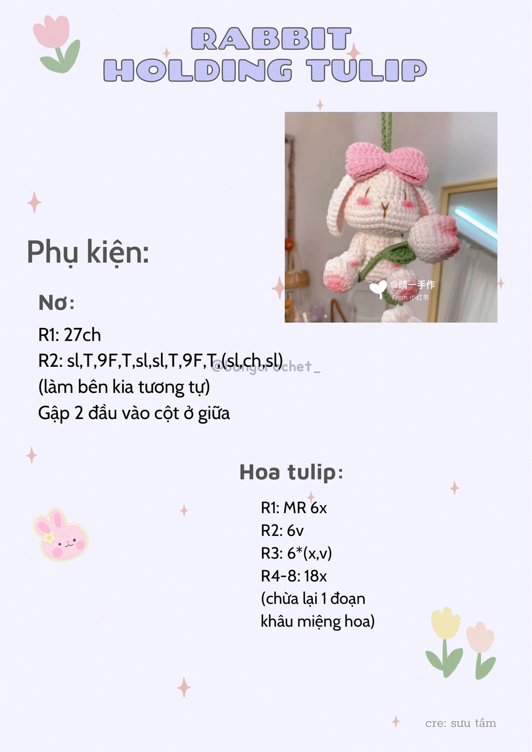 Lovely Crochet Bunny with Pink Bow and Flower