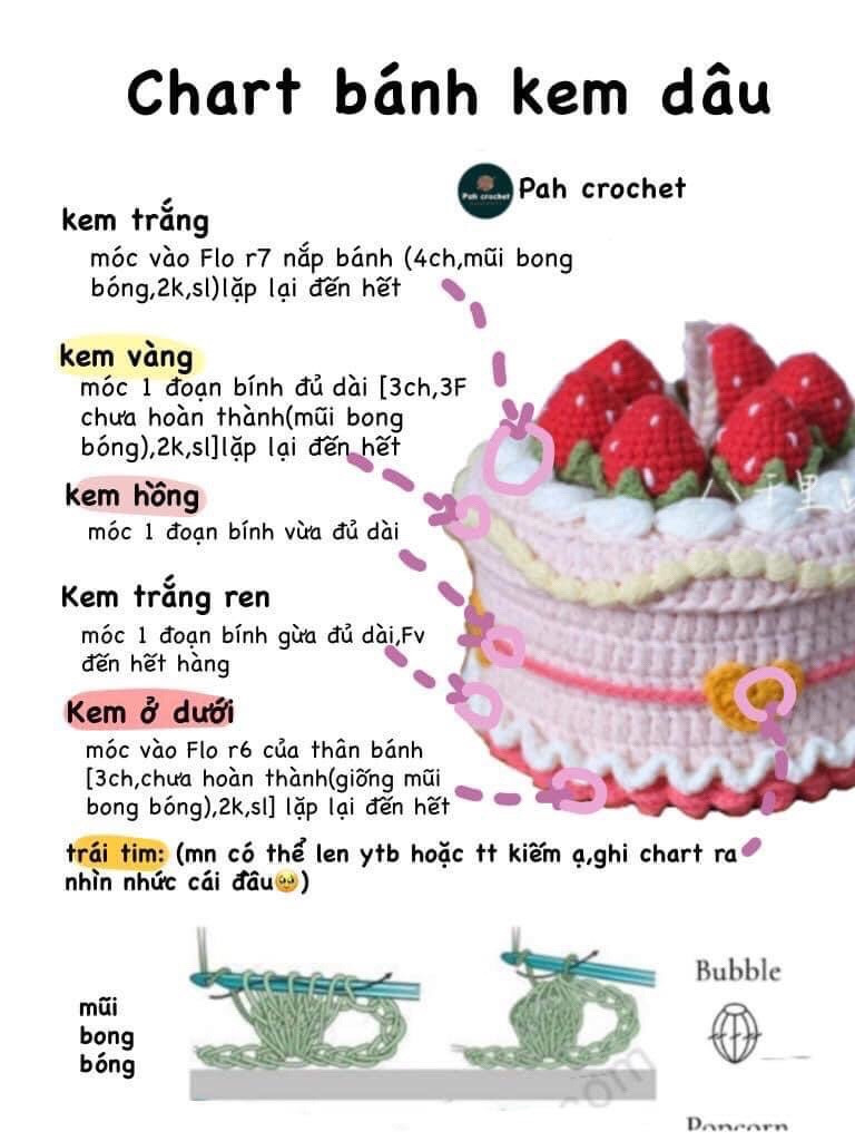 Mẫu bánh sinh nhật móc len trang trí hoa và nơ