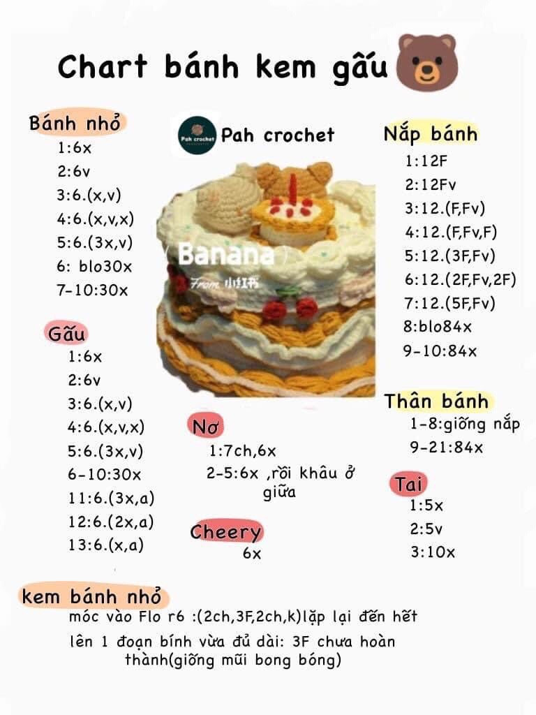 Mẫu bánh sinh nhật móc len trang trí hoa và nơ