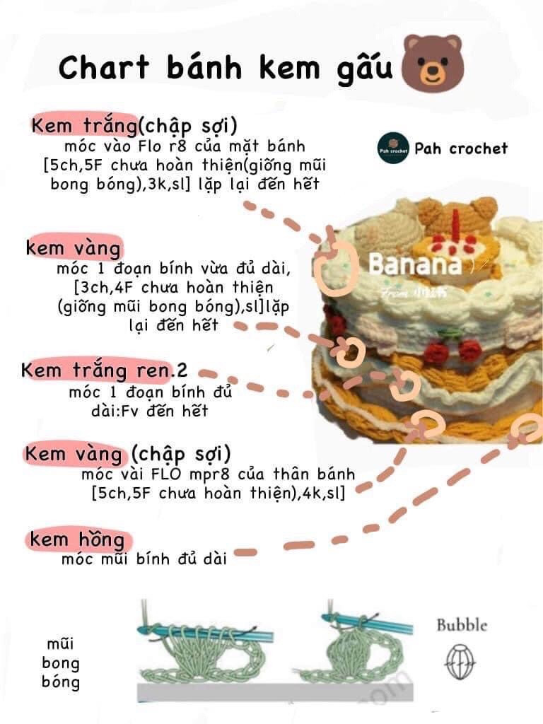 Mẫu bánh sinh nhật móc len trang trí hoa và nơ