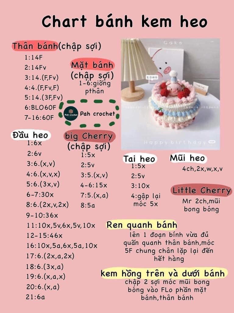Mẫu bánh sinh nhật móc len trang trí hoa và nơ