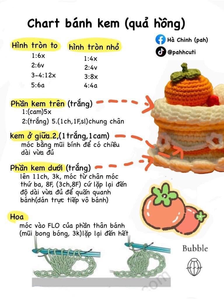 Mẫu bánh sinh nhật móc len trang trí hoa và nơ