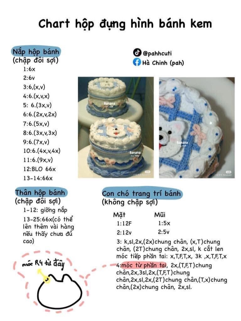 Mẫu bánh sinh nhật móc len trang trí hoa và nơ