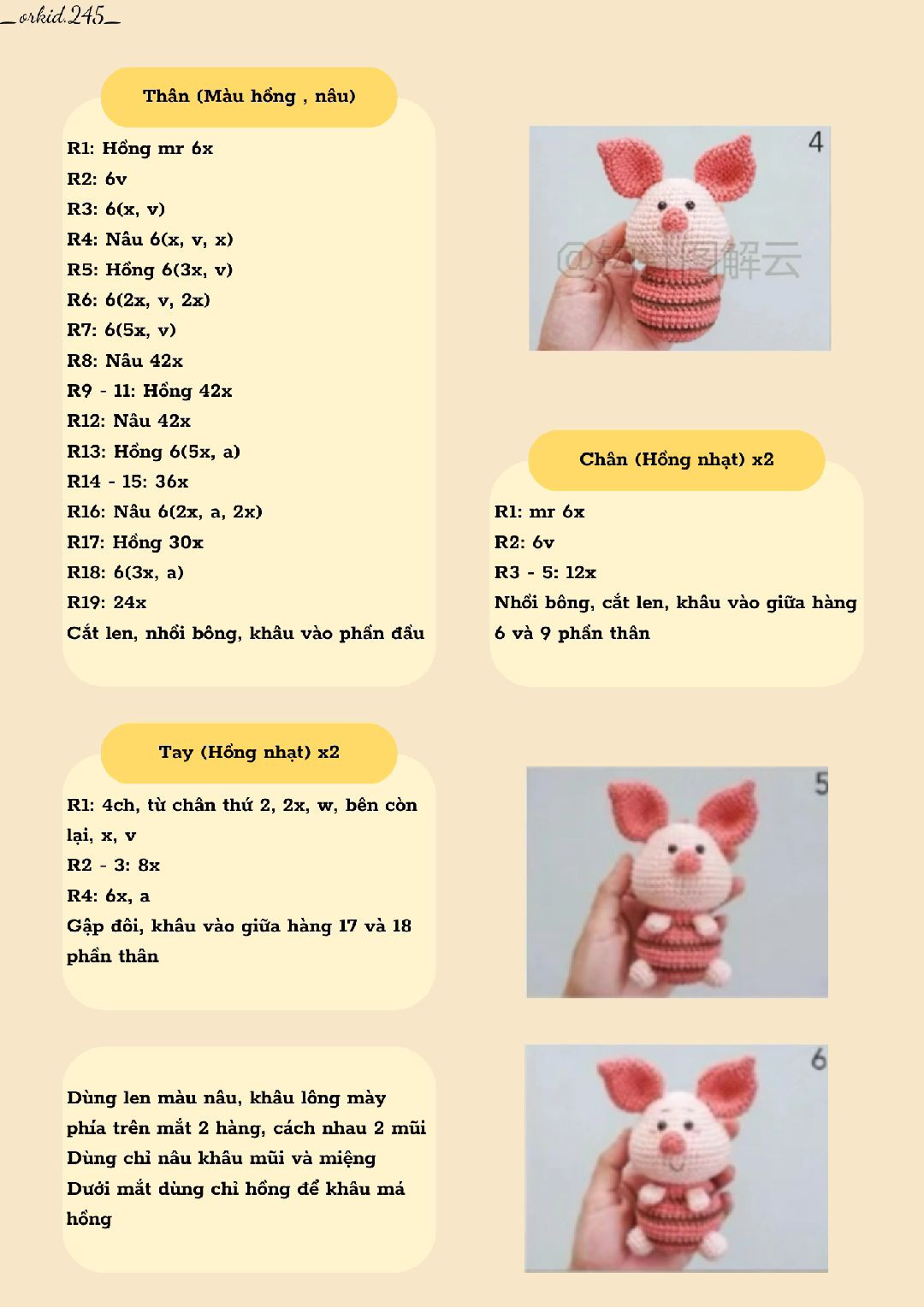 Mẫu móc len chú lợn con trong vườn hoa đầy màu sắc