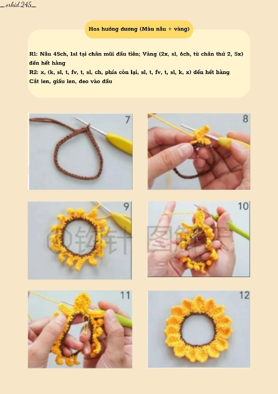 Mẫu móc len chú lợn con trong vườn hoa đầy màu sắc