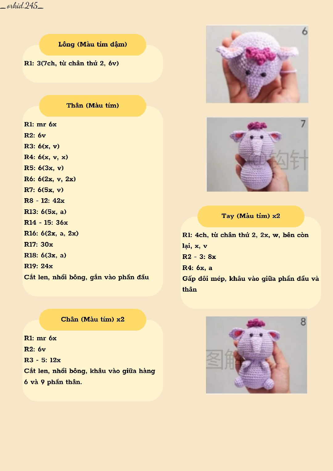 Mẫu móc len voi kỳ lân dễ thương cho người mới bắt đầu