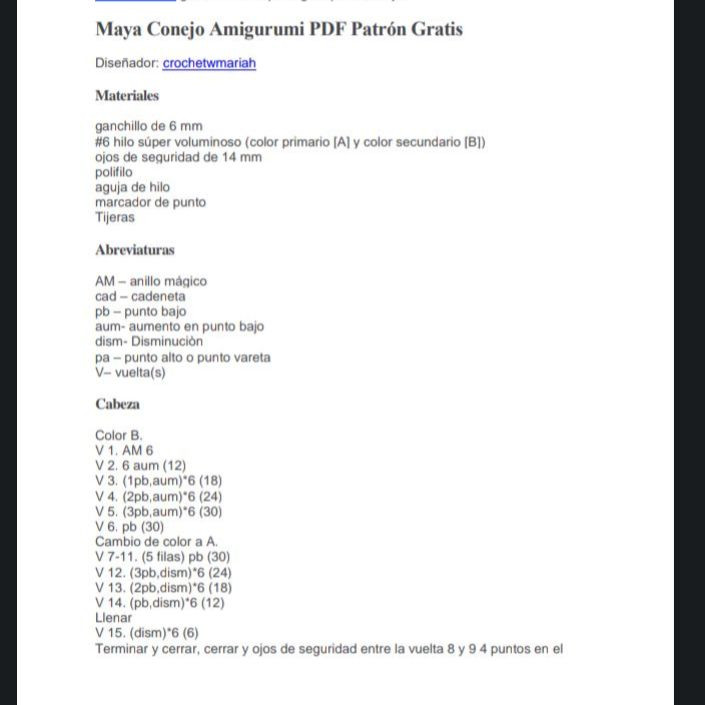 Maya Conejo Amigurumi PDF Patrón Gratis para Descargar