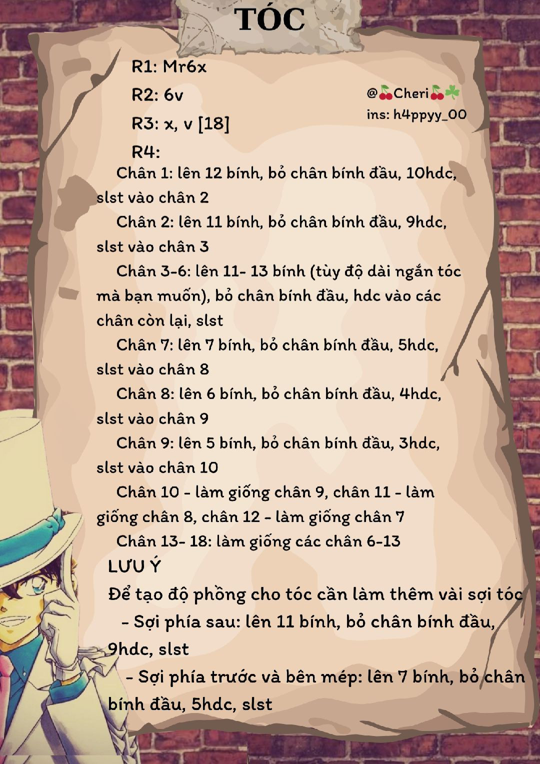 Móc len búp bê nhỏ đội mũ trắng và kính một tròng