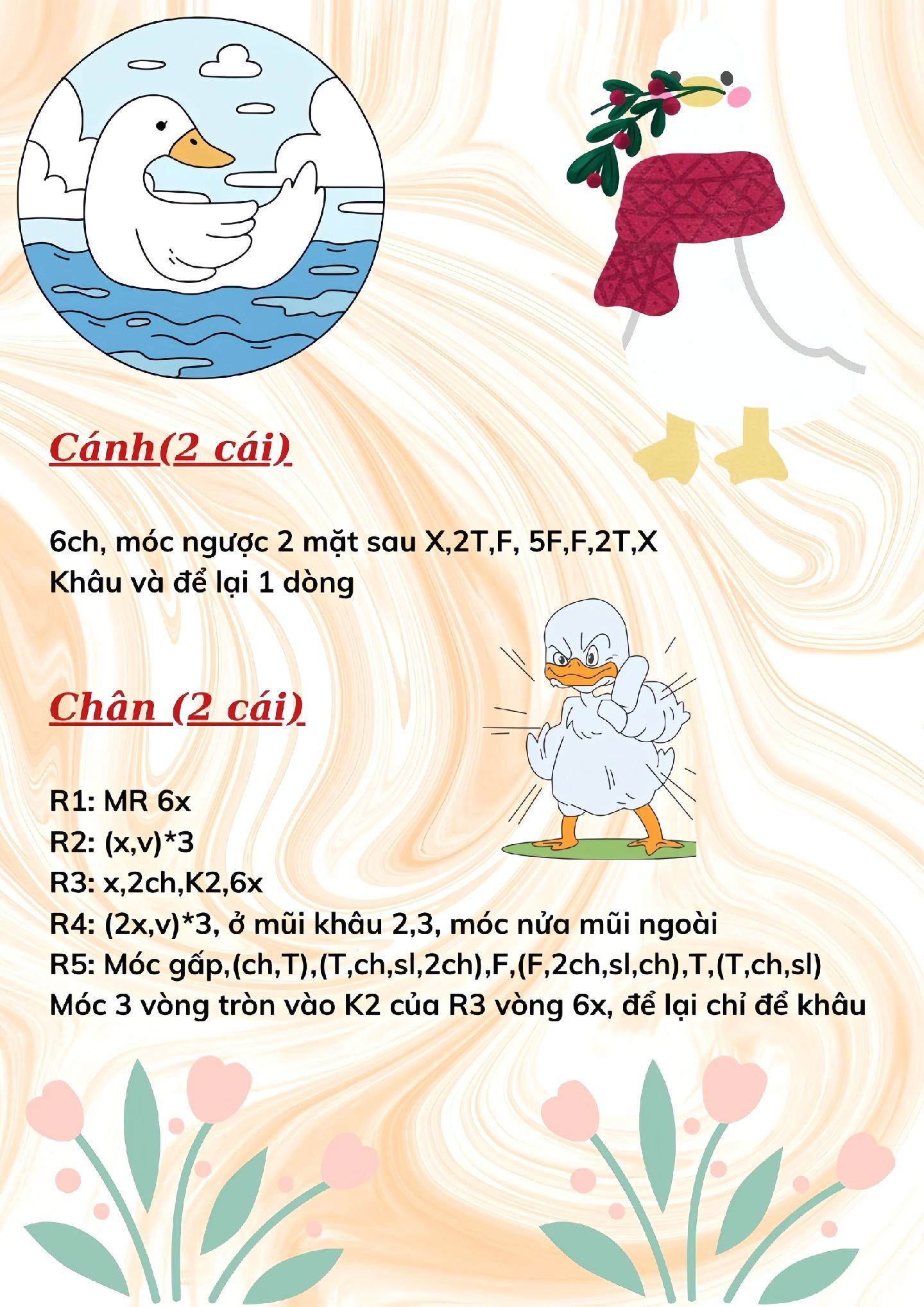 Móc len hình chú vịt đáng yêu với mũ xanh lá và túi đỏ