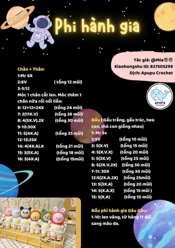 Móc len thú bông đáng yêu trong trang phục phi hành gia