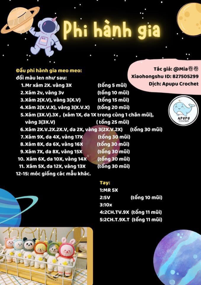 Móc len thú bông đáng yêu trong trang phục phi hành gia