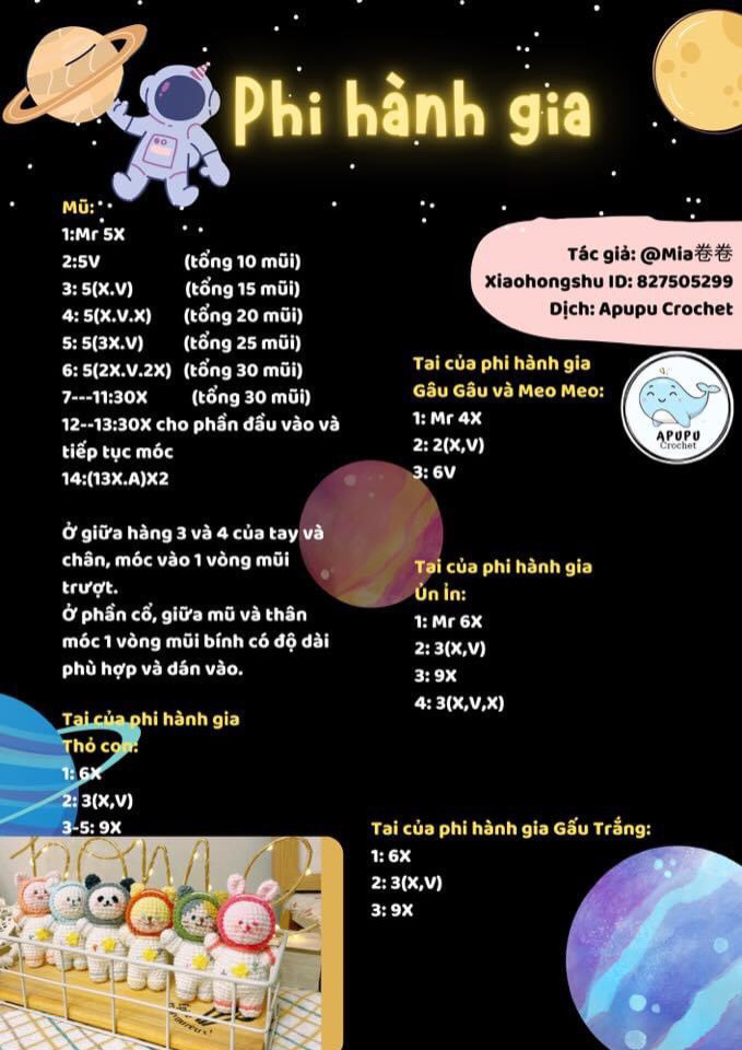 Móc len thú bông đáng yêu trong trang phục phi hành gia