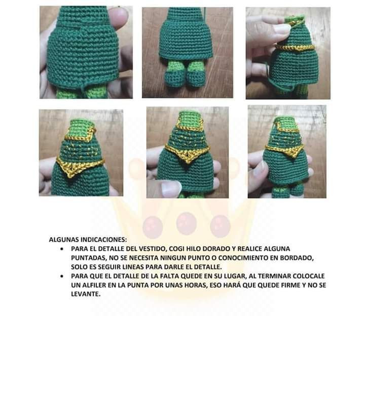 Muñeca de ganchillo Fiona con vestido verde brillante