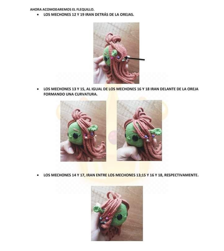 Muñeca de ganchillo Fiona con vestido verde brillante