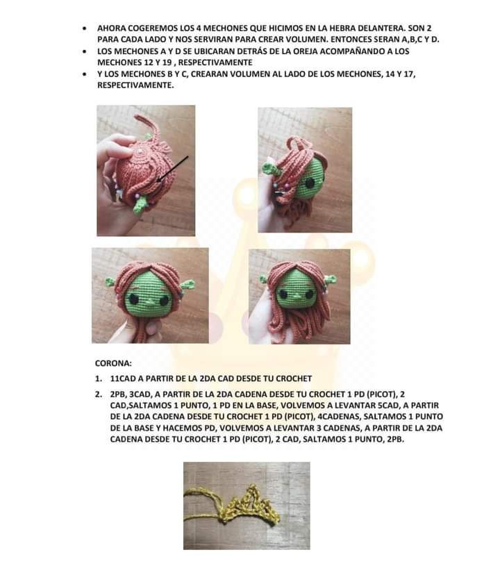 Muñeca de ganchillo Fiona con vestido verde brillante