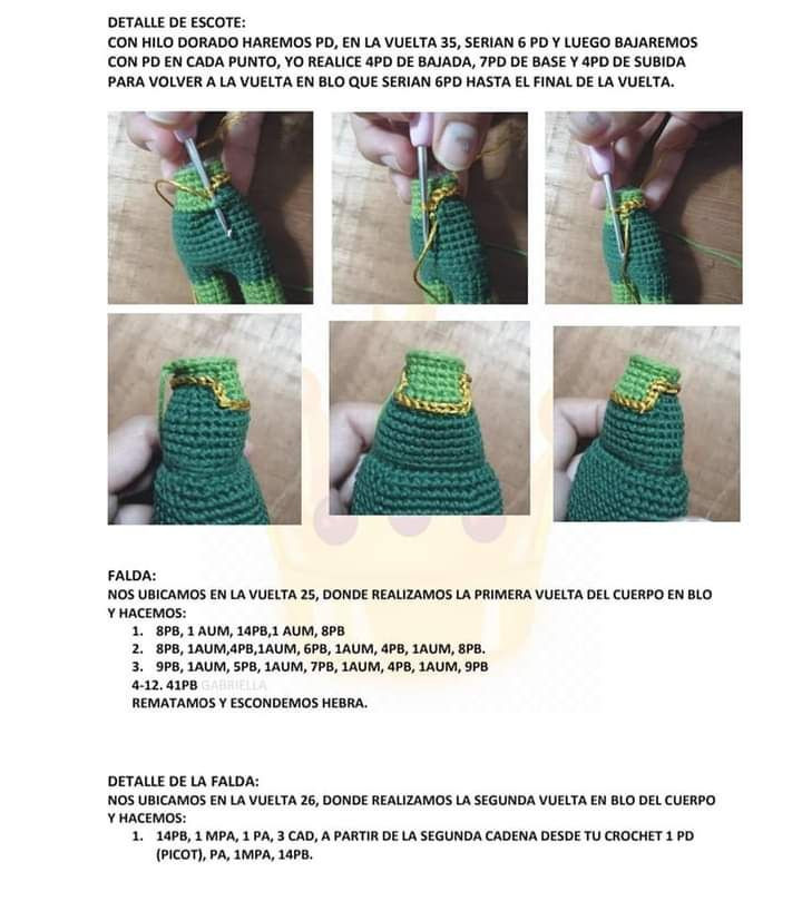 Muñeca de ganchillo Fiona con vestido verde brillante