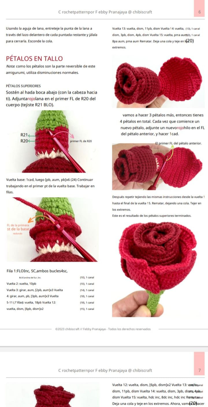 Muñeca y Rosa Reversible de Crochet en un Solo Patrón