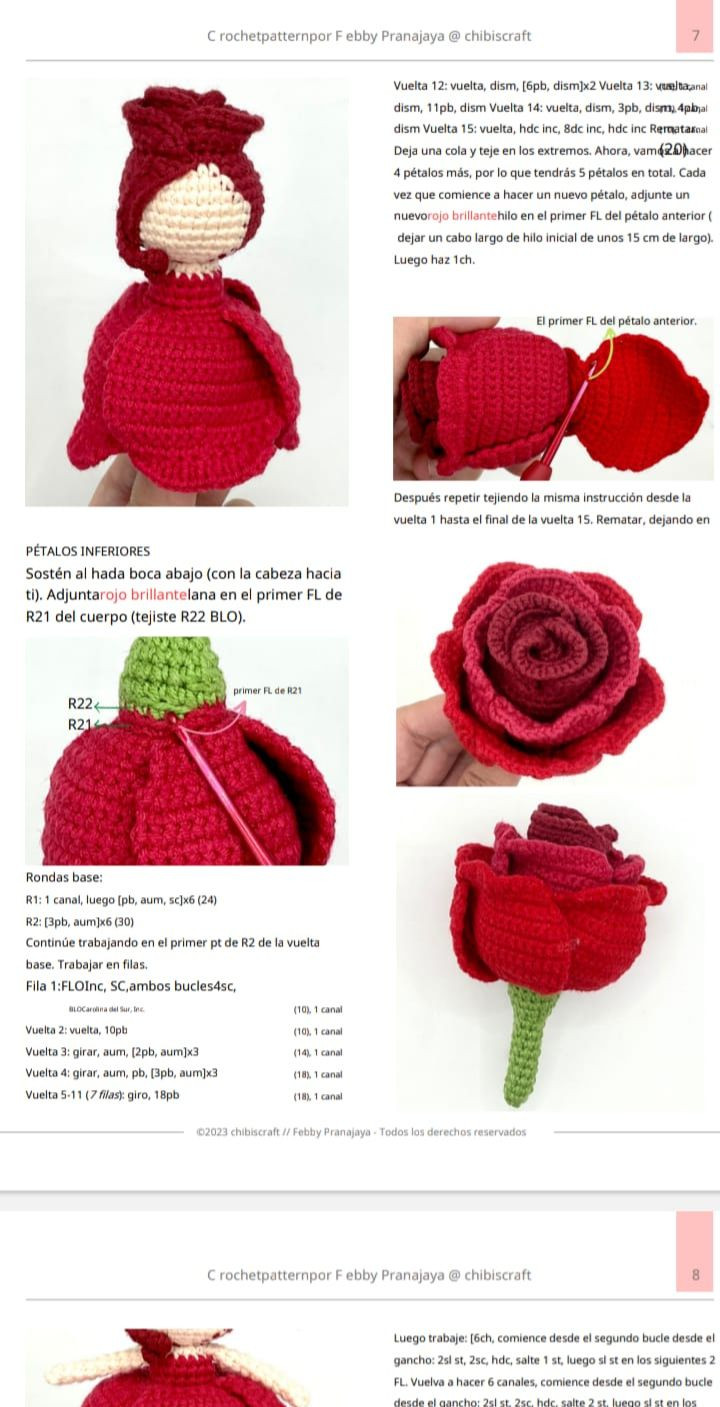 Muñeca y Rosa Reversible de Crochet en un Solo Patrón