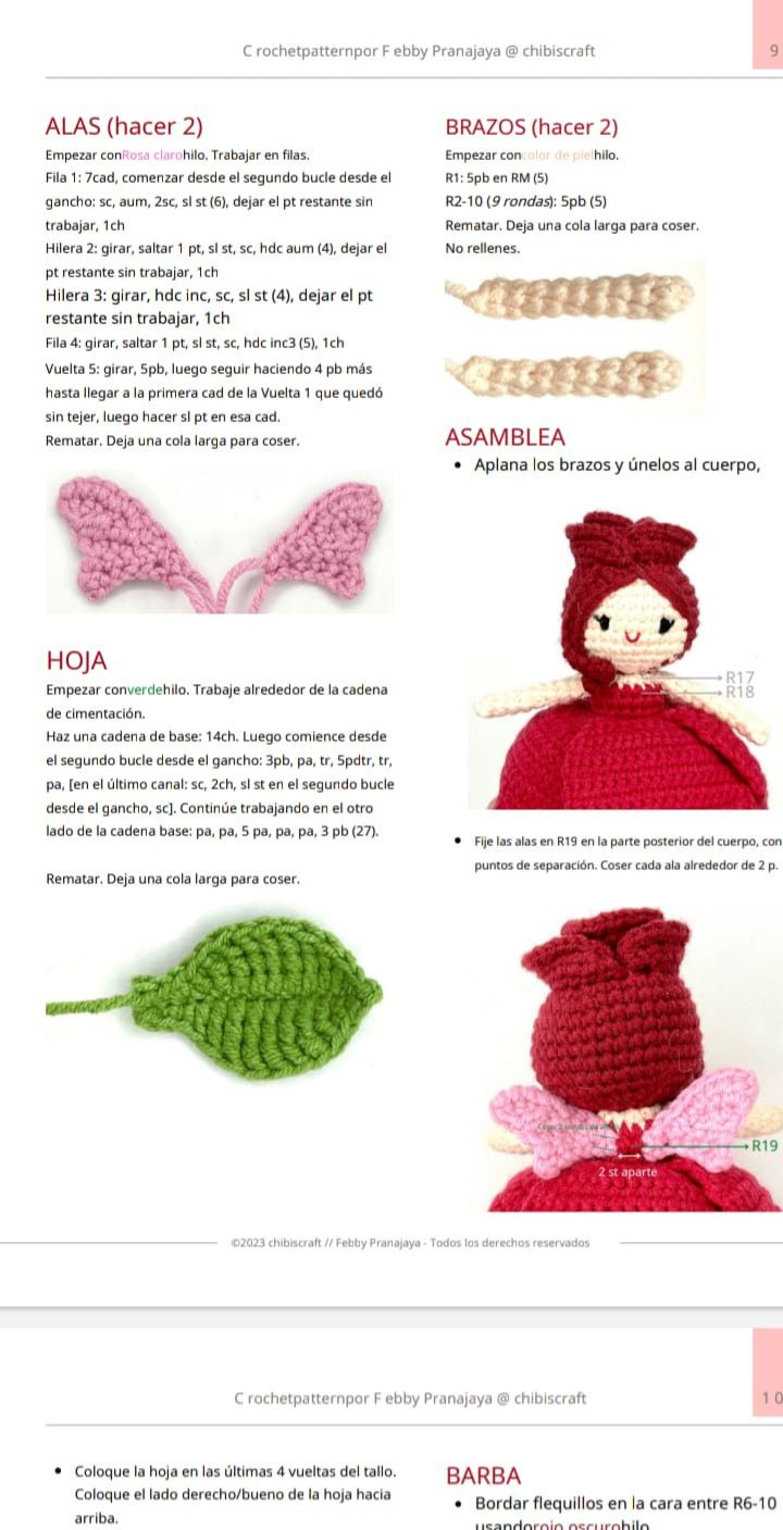Muñeca y Rosa Reversible de Crochet en un Solo Patrón