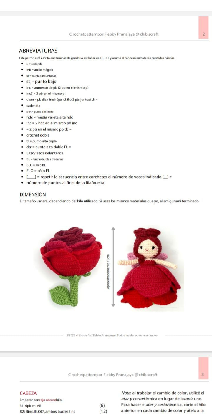 Muñeca y Rosa Reversible de Crochet en un Solo Patrón
