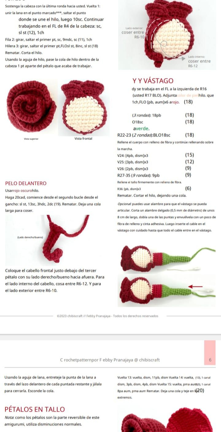 Muñeca y Rosa Reversible de Crochet en un Solo Patrón