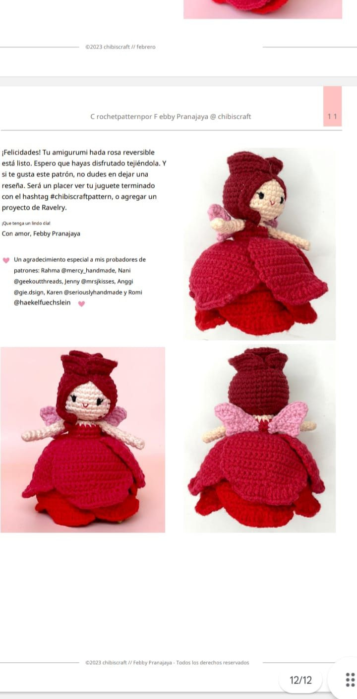 Muñeca y Rosa Reversible de Crochet en un Solo Patrón