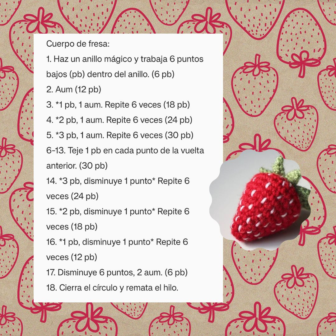 Patrón de Amigurumi de Fresas Gratis para Principiantes