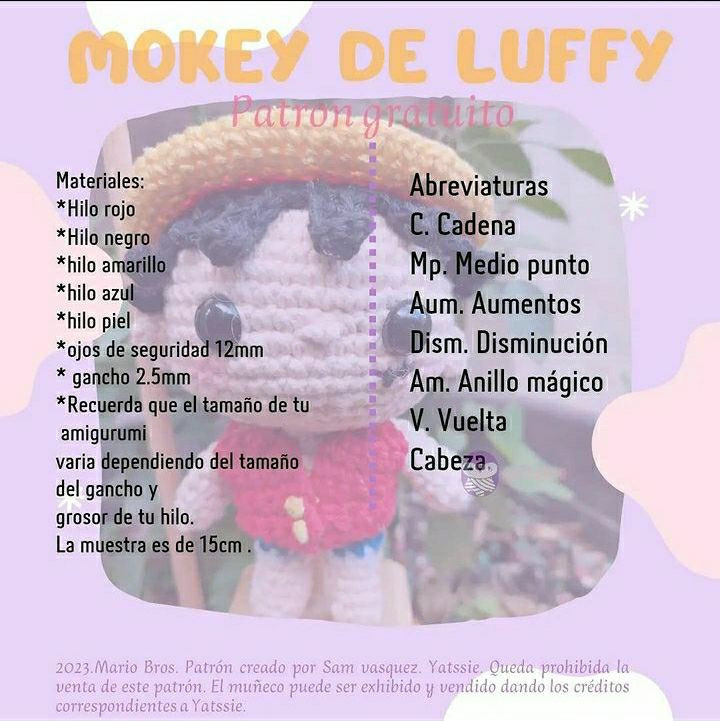 Patrón de amigurumi de Luffy, diseño gratuito para aficionados al crochet