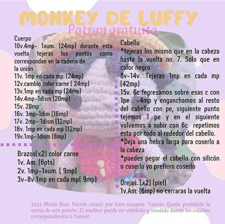 Patrón de amigurumi de Luffy, diseño gratuito para aficionados al crochet