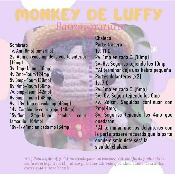 Patrón de amigurumi de Luffy, diseño gratuito para aficionados al crochet