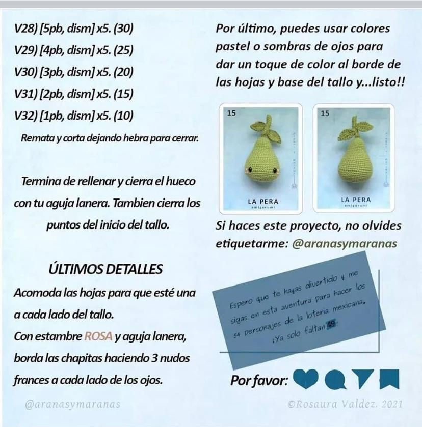 Patrón de Amigurumi de Pera Fácil y Gratuito