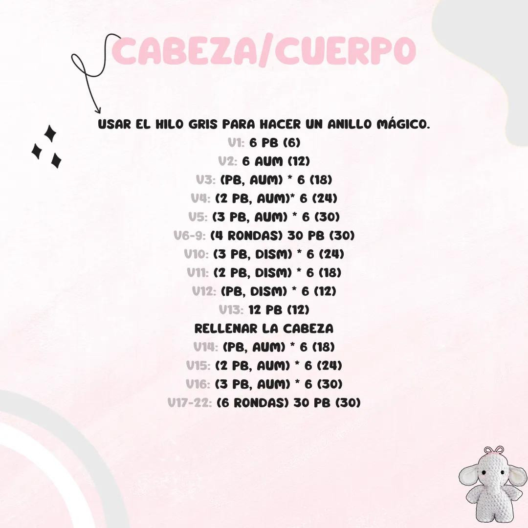 Patrón de Amigurumi Elefante Gratis para Principiantes