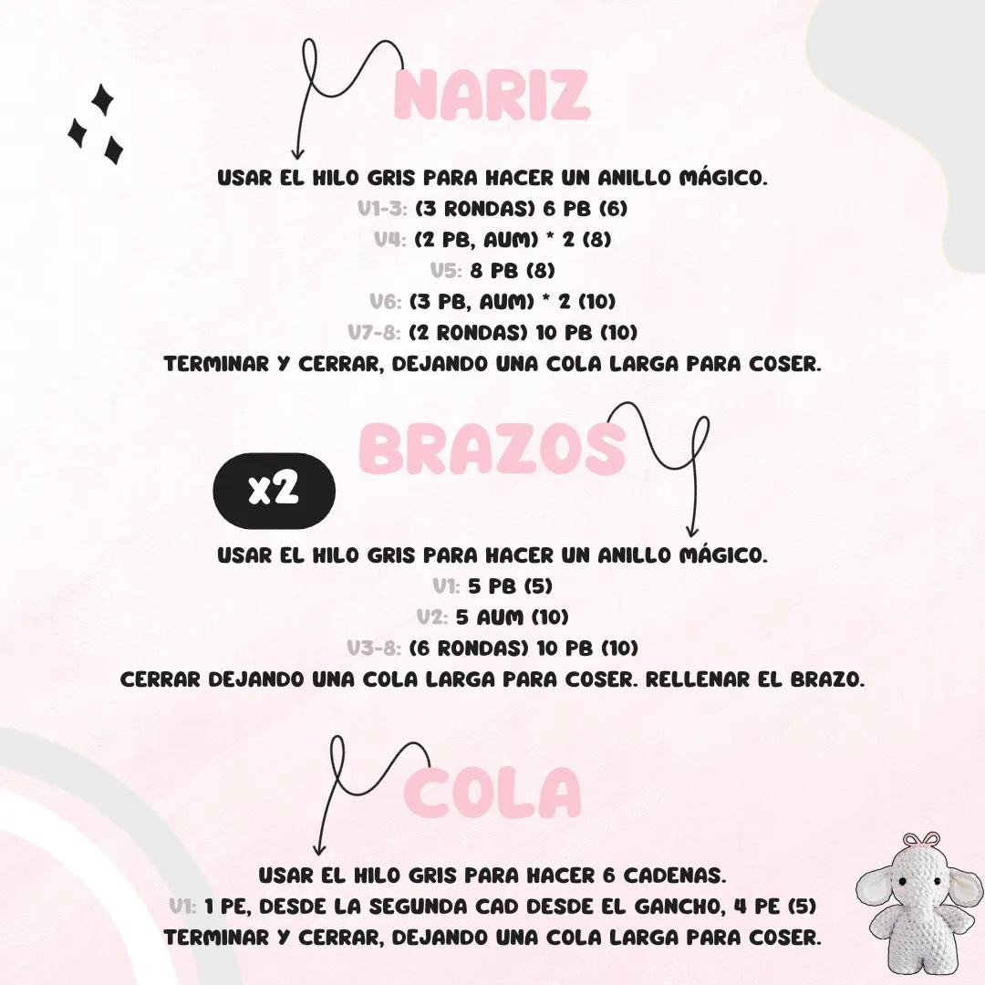 Patrón de Amigurumi Elefante Gratis para Principiantes