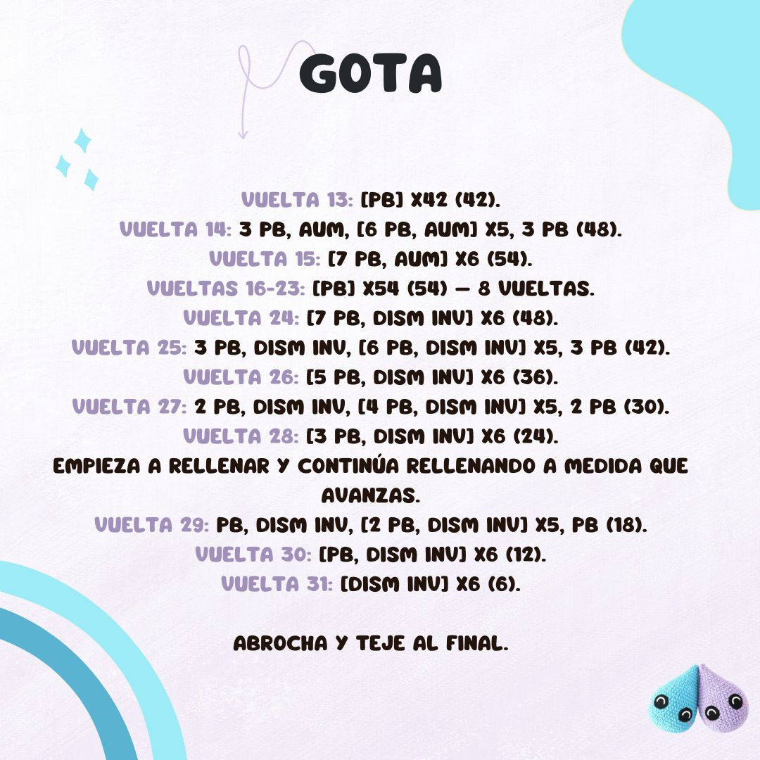 Patrón de Amigurumi en Forma de Gota de Lluvia, Gratis