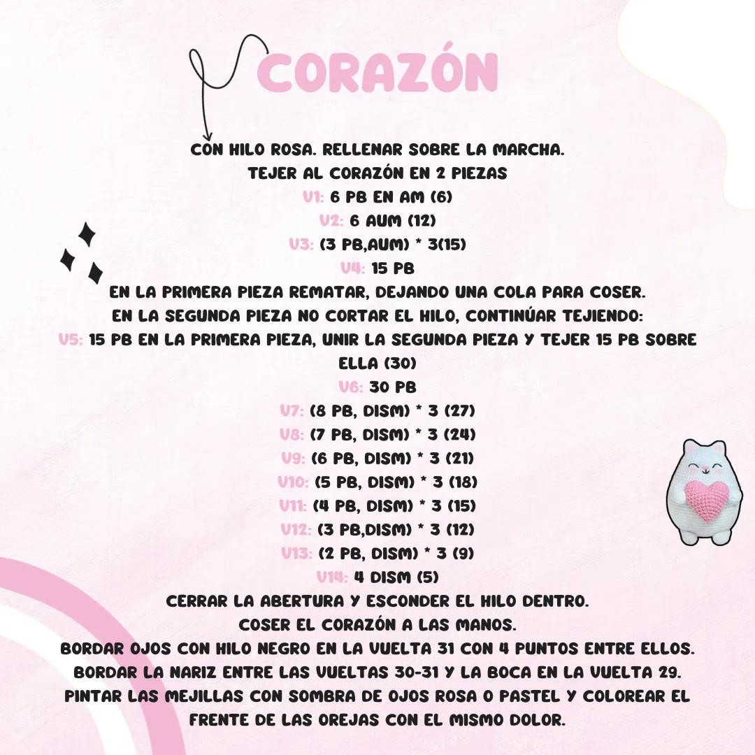 Patrón de Amigurumi: Gatito con Corazón Gratis