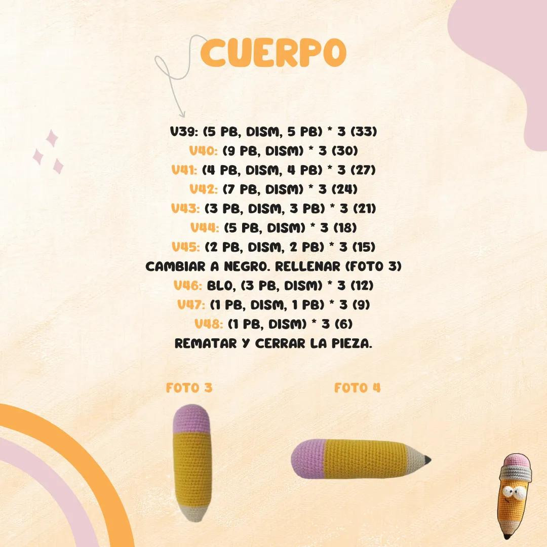 Patrón de Amigurumi Lápiz Gratis para Tejer