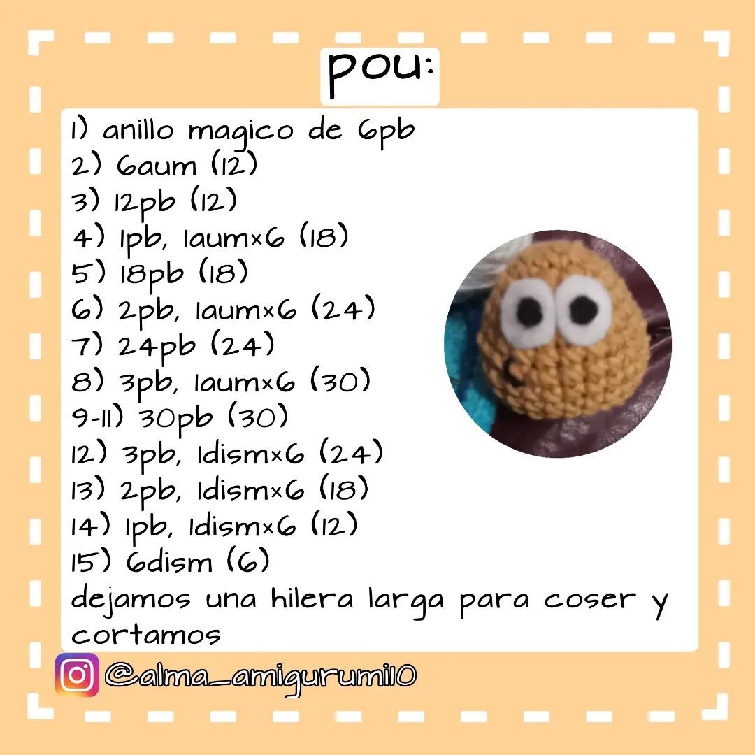Patrón de amigurumi Pou gratis para principiantes