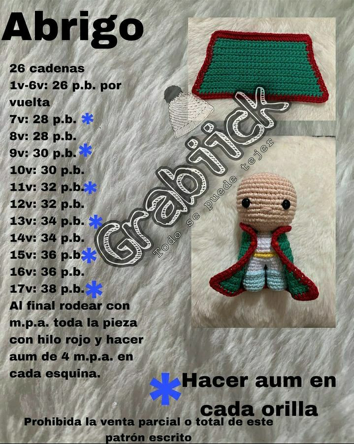 Patrón de crochet para muñeco con cabello rizado y abrigo colorido