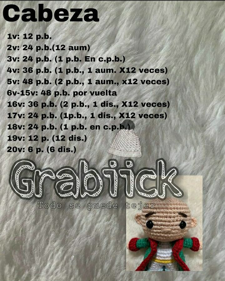 Patrón de crochet para muñeco con cabello rizado y abrigo colorido