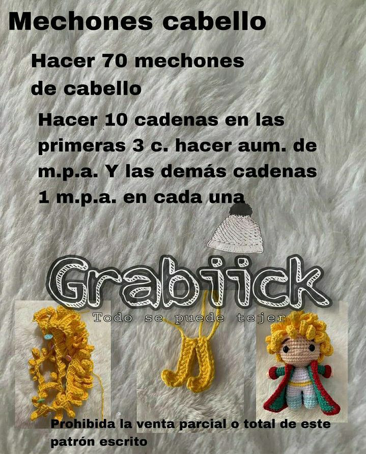 Patrón de crochet para muñeco con cabello rizado y abrigo colorido