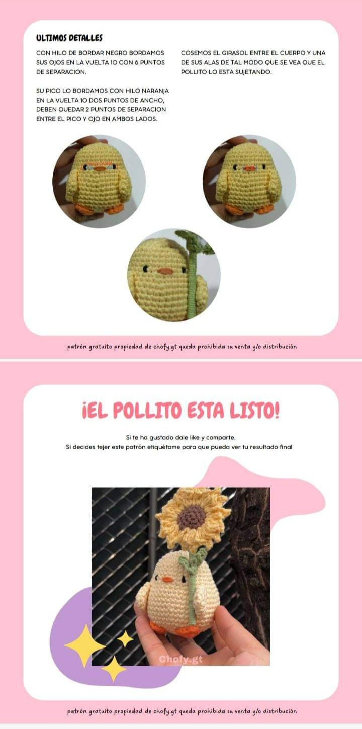 Patrón de ganchillo de pollito con girasol adorable y fácil de hacer