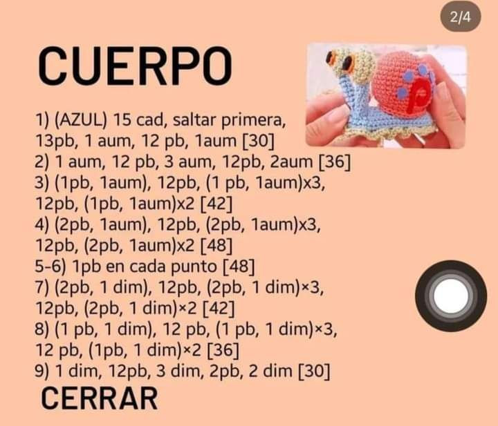Patrón de ganchillo gratis para caracol de amigurumi