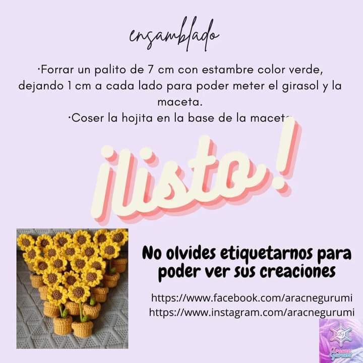 Patrón de Girasol en Maceta: Guía de Crochet Gratis