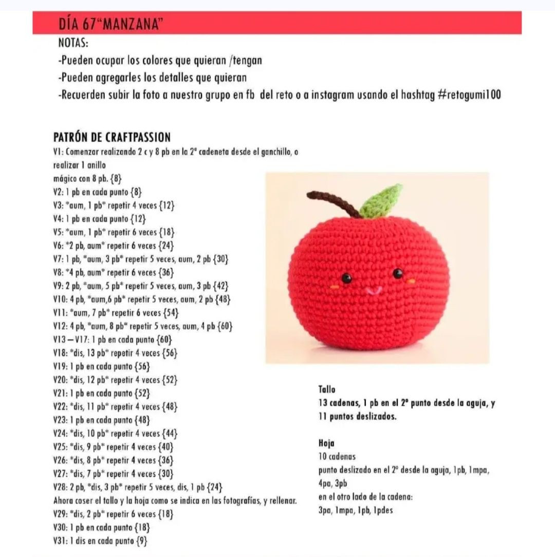 Patrón de llavero de manzana amigurumi para principiantes