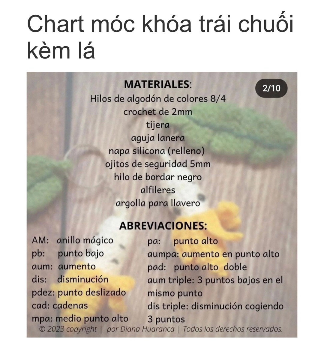 Patrón de llavero de plátano con hoja de ganchillo