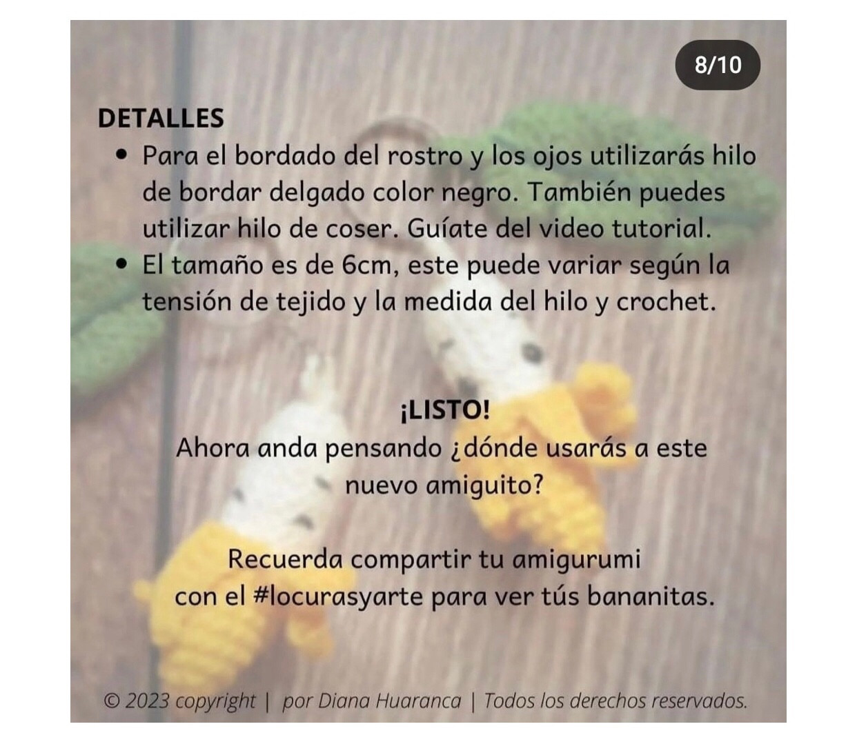 Patrón de llavero de plátano con hoja de ganchillo