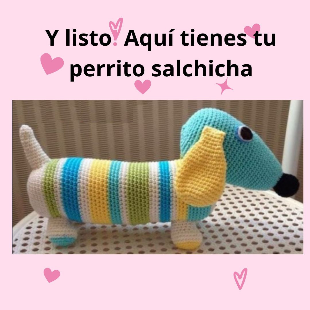Patrón de perro salchicha de ganchillo fácil y colorido