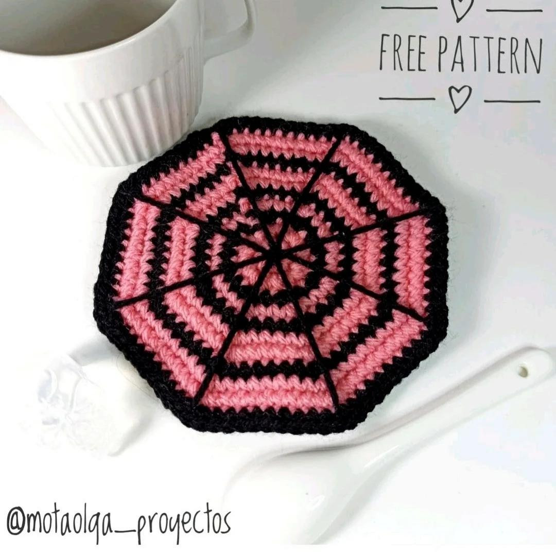 Patrón de Posavasos de Telaraña a Crochet para Octubre